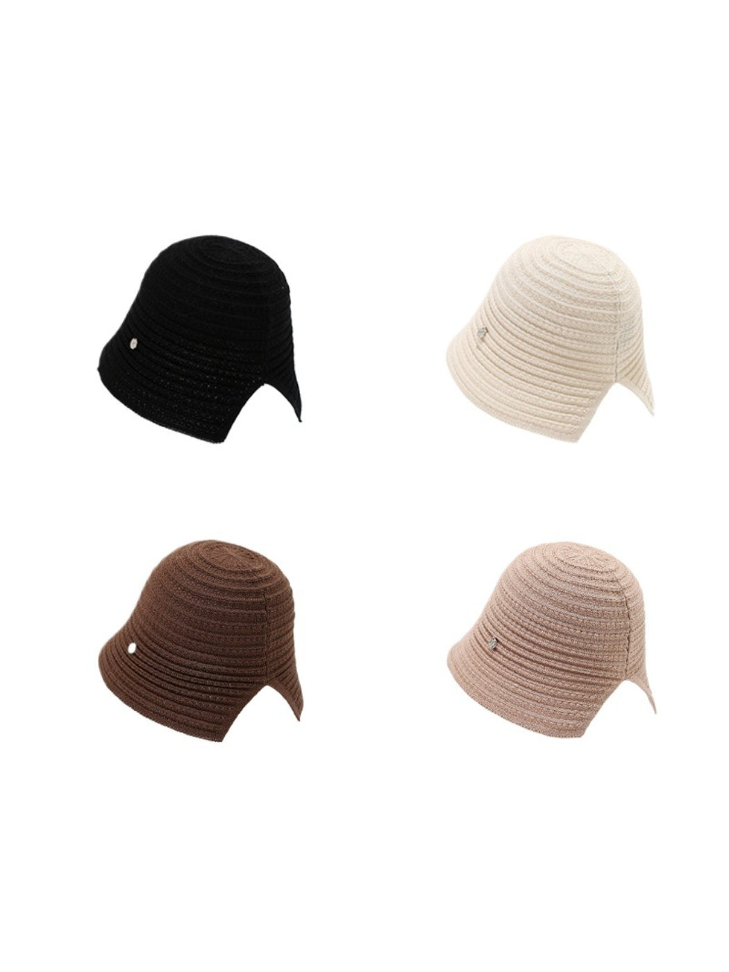 Haila modern cut edge ribbed bucket hat in beige shown from front angle