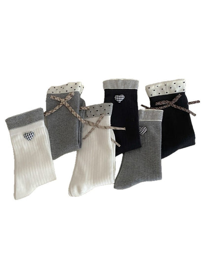 Rufia - Heart Button and Bow Accent Crew Socks
