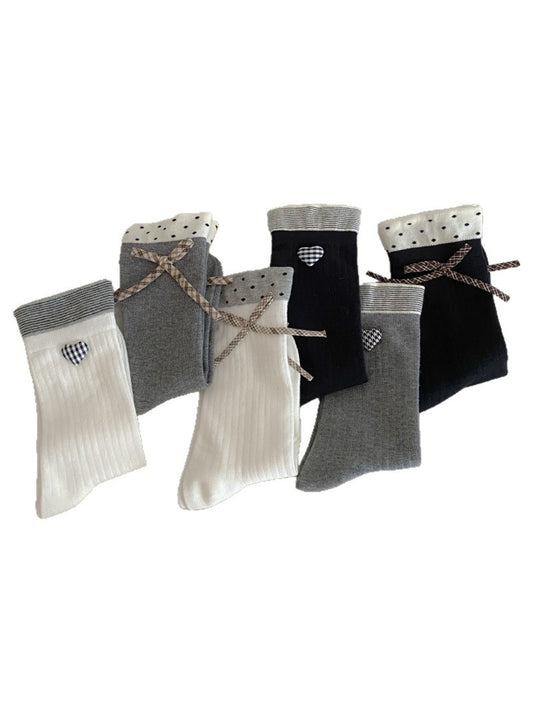 Rufia - Heart Button and Bow Accent Crew Socks