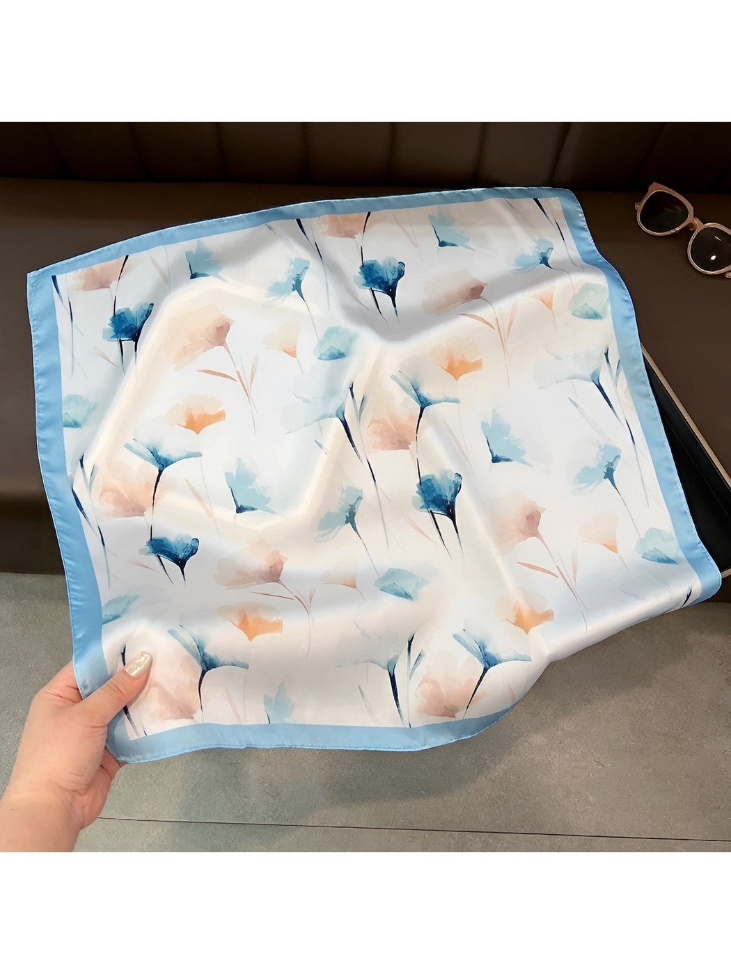 Scarvii - Watercolor Floral Neck Accent Square Scarf