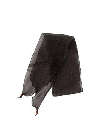 Scarvii - Solid Color Pleated Narrow Long Scarf
