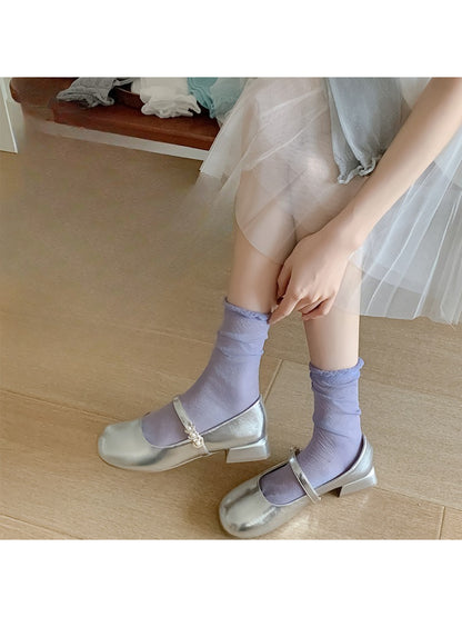 Close-up of Rufia crew sock fabric showing soft sparkle texture in beige
