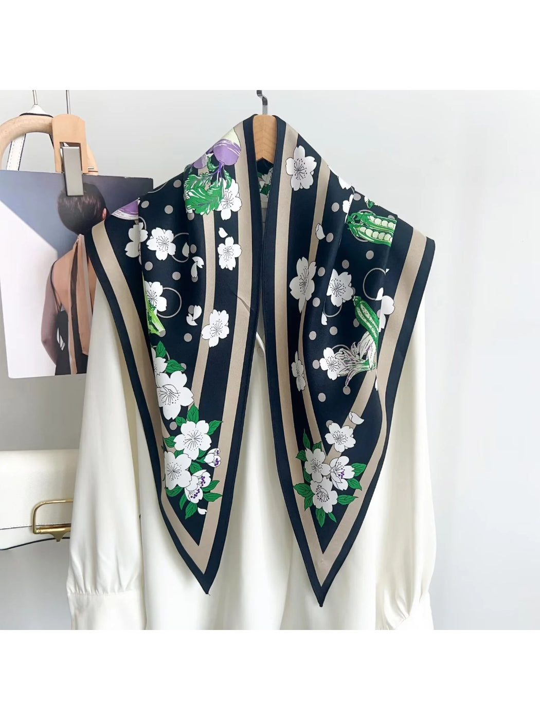 Scarvii Orange Floral Stripe Long Scarf