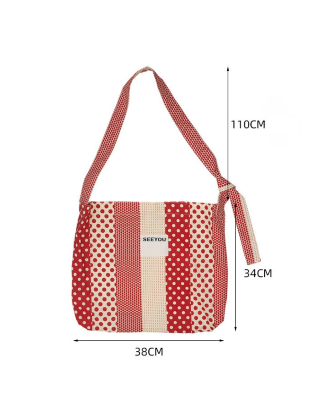 Cosbai - Red & White Boho Color-Block Fabric Shoulder Bag