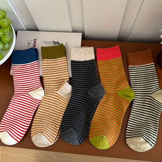 Rufia - Colorful Striped Mid-Calf Socks for Autumn-Winter