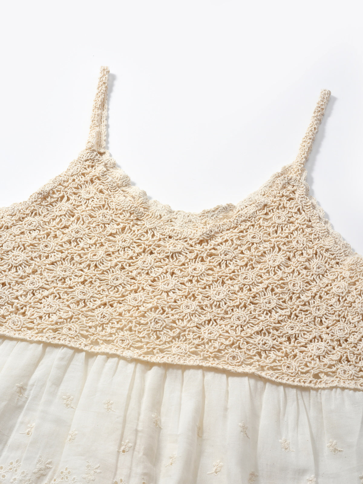 Vesty - Lace-Knit V-Neck Cami Top - White & Beige