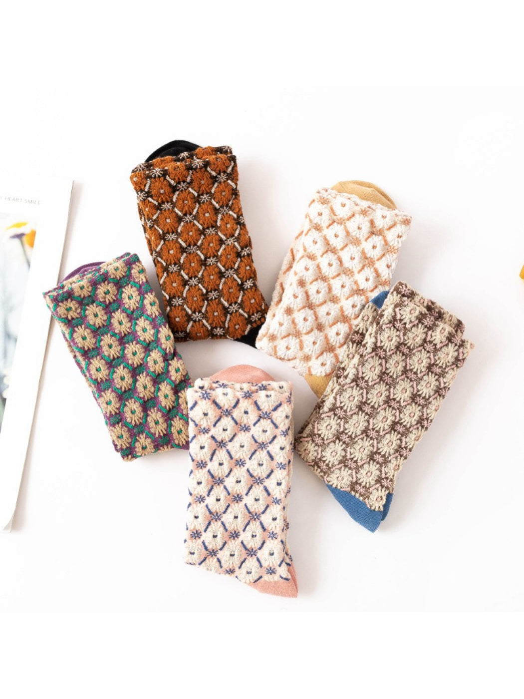 Rufia - Vintage Floral Grid Crew Socks product image 1