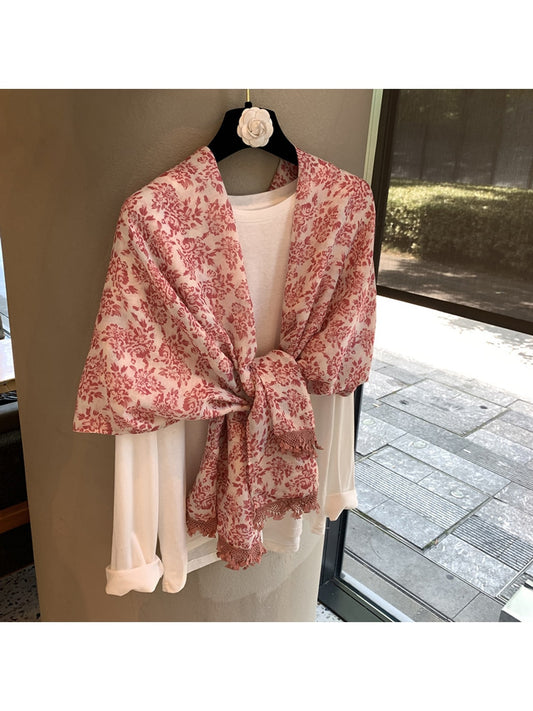 Scarvii Floral Print Fringe Rectangular Shawl Scarf product image