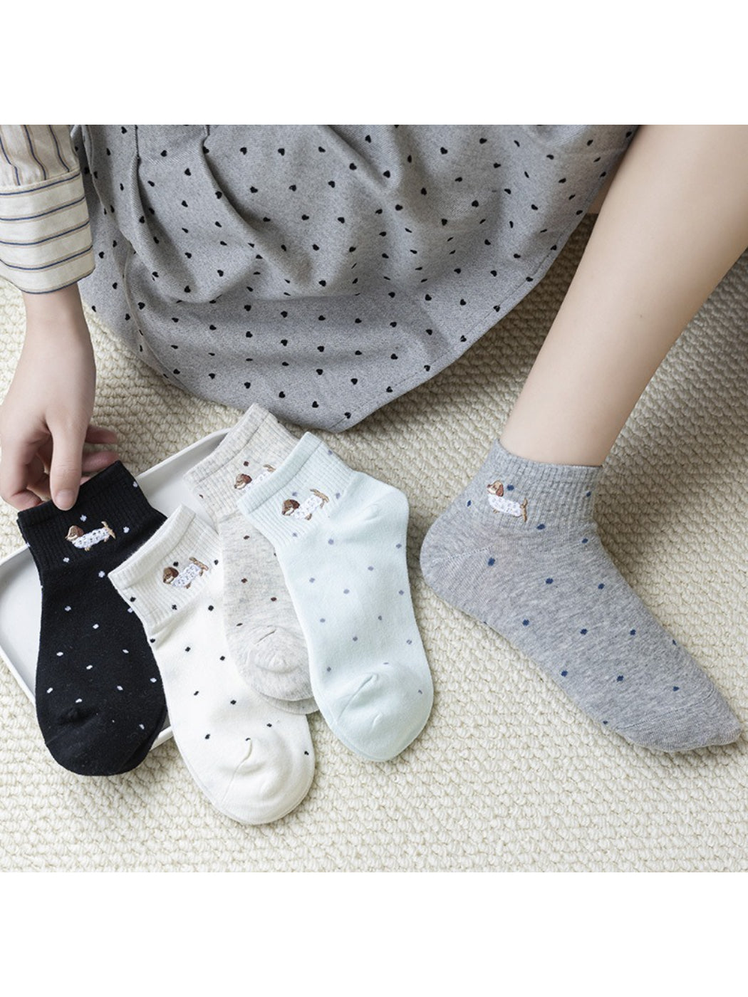 Rufia - Tiny Puppy Dot Pattern Ankle Socks product image 1