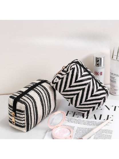 Cosbai modern cosmetic pouch with zigzag pattern in neutral tones