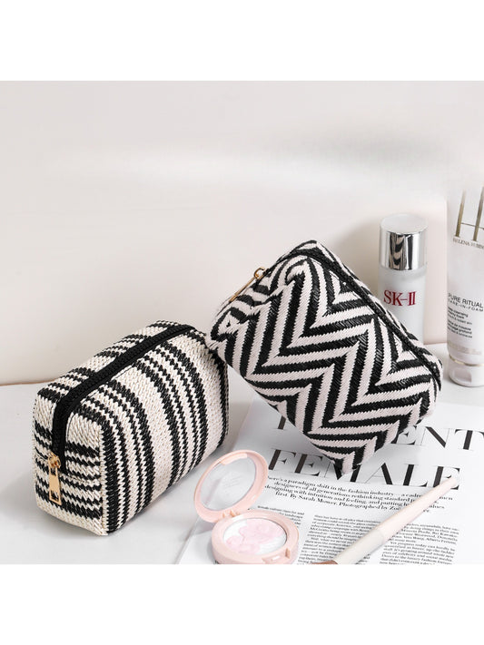 Cosbai modern cosmetic pouch with zigzag pattern in neutral tones