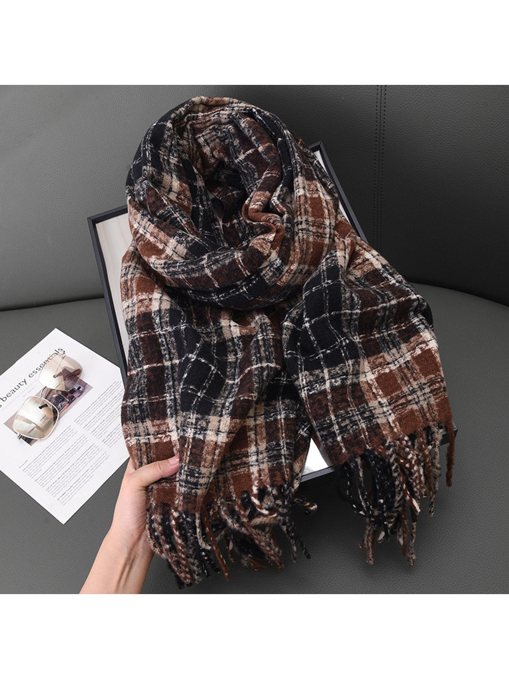 Scarvii - Faded Plaid Fringed Winter Scarf