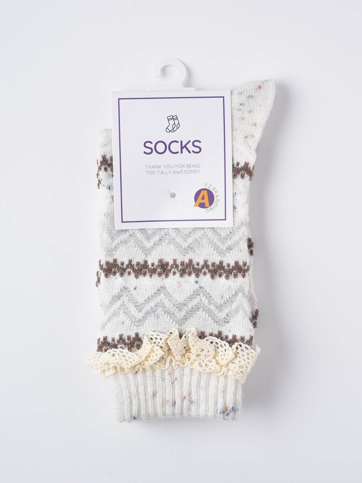 Rufia - Lace Trim Cozy Pattern Crew Socks