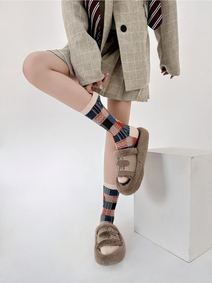 Rufia - Retro Plaid Colorblock Crew Socks