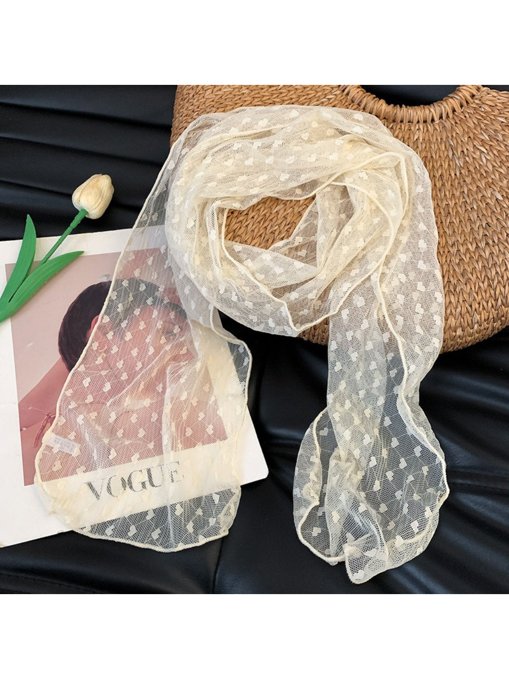 Scarvii Romantic Mesh Neck Scarf folded neatly on a wooden surface