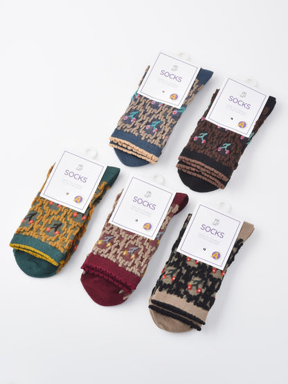 Rufia - Vintage Embroidered Mid-Calf Socks - Soft & Chic