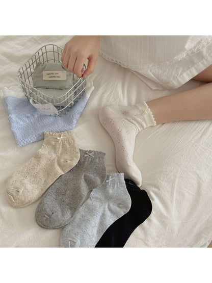 Rufia - Ribbon Mesh Ankle Socks - image 2