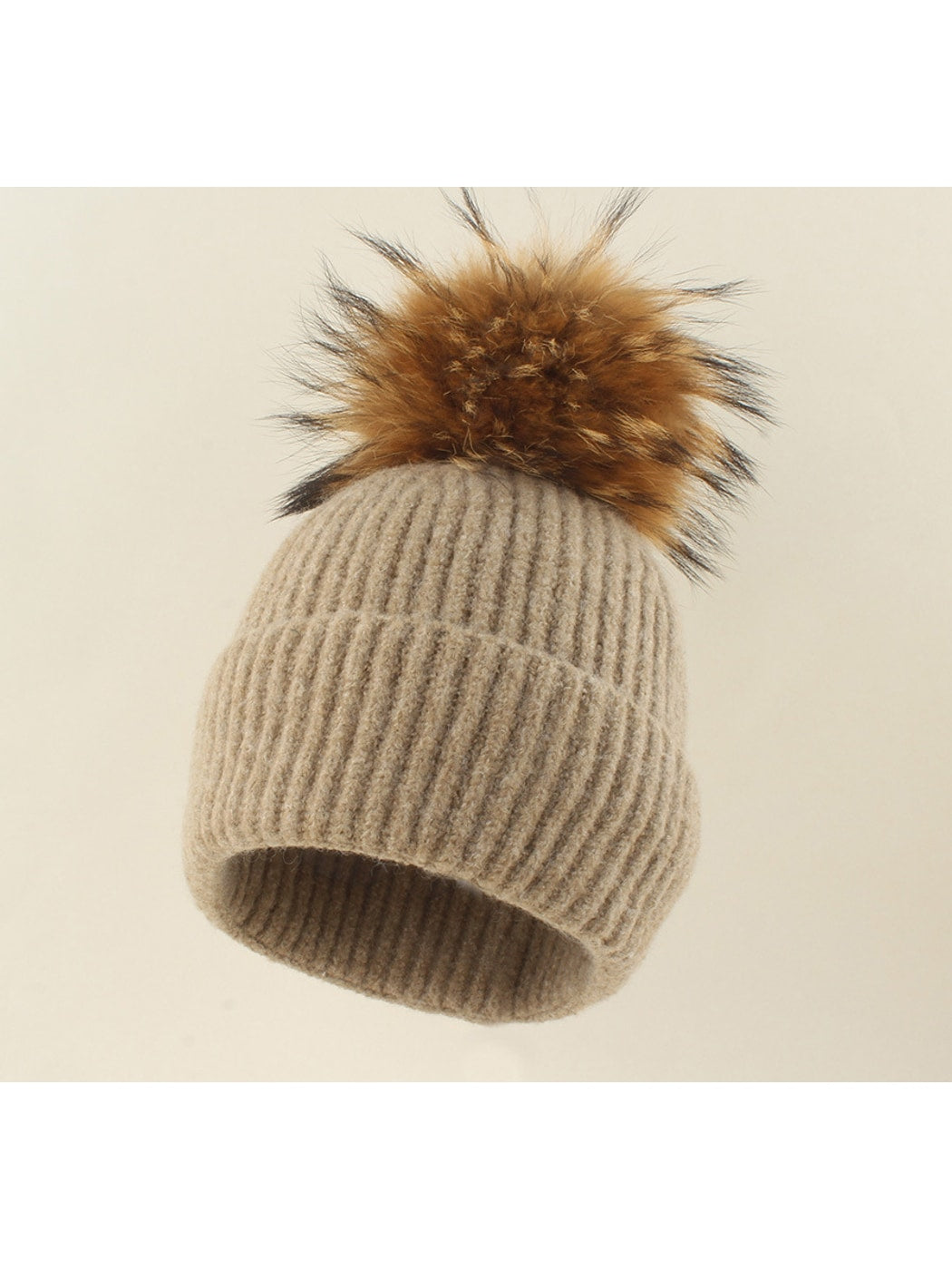 Haila - Brimless Ribbed Pom Pom Winter Knit Beanie