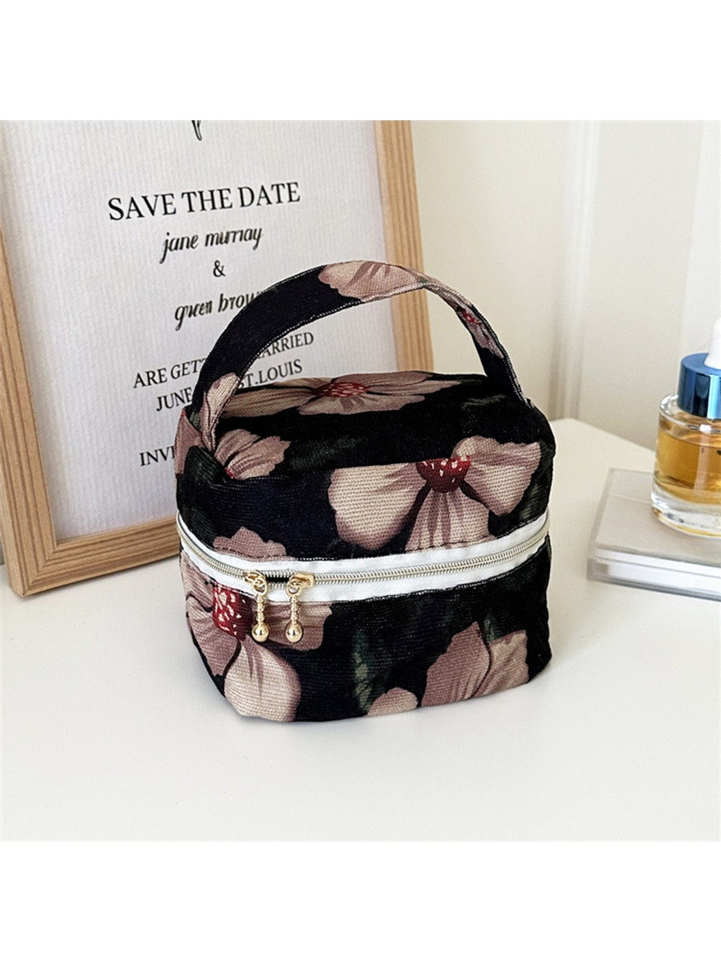 Cosbai - Floral Bucket Shape Makeup Bag