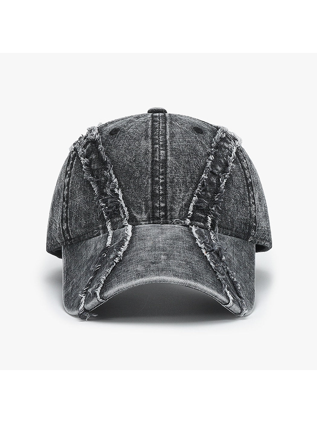 Haila - Washed Frayed Trim Curved Brim Baseball Cap