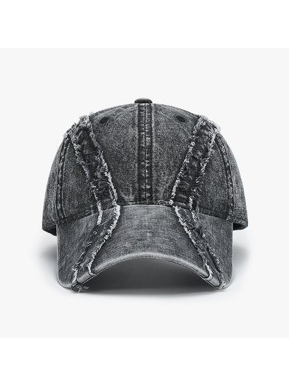 Haila - Washed Frayed Trim Curved Brim Baseball Cap
