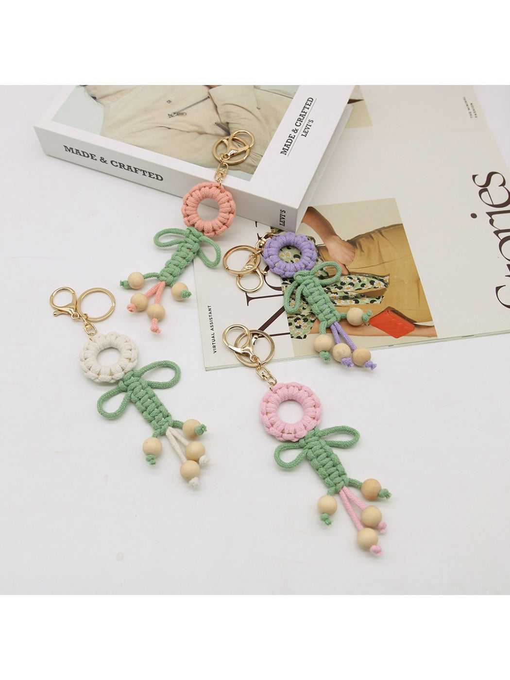 Koco Woven Flower Keychain for Bags showing floral motif and woven texture