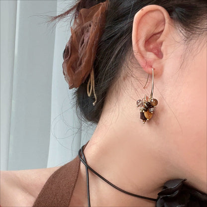 Earwish - Boho Brown Beaded C-Hoop Earrings - Vintage & Chic