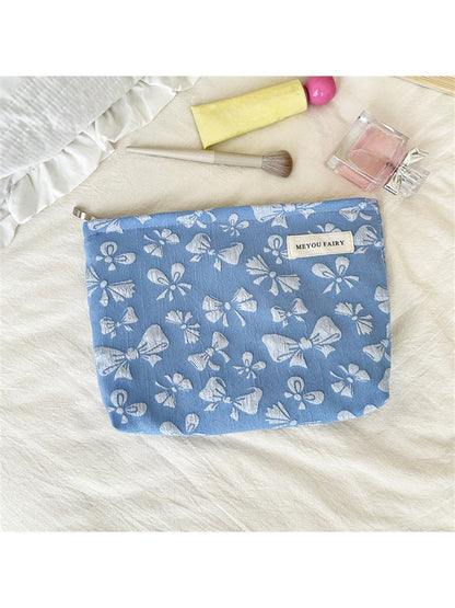 Cosbai - Floral Bow Zipper Cosmetic Organizer Bag