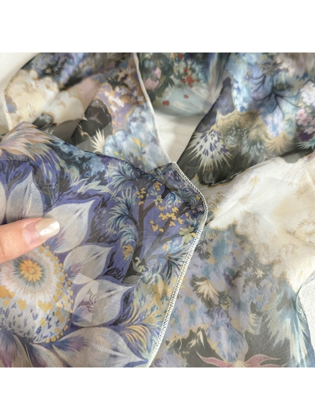 Scarvii - Semi Sheer Dyed Pattern Long Narrow Scarf
