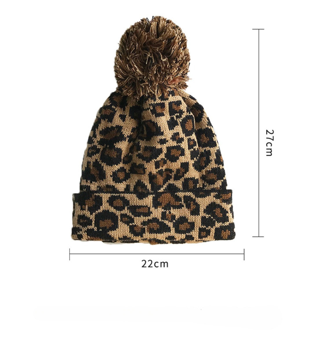 Haila - Leopard Print Winter Knit Hat with Pom-Pom