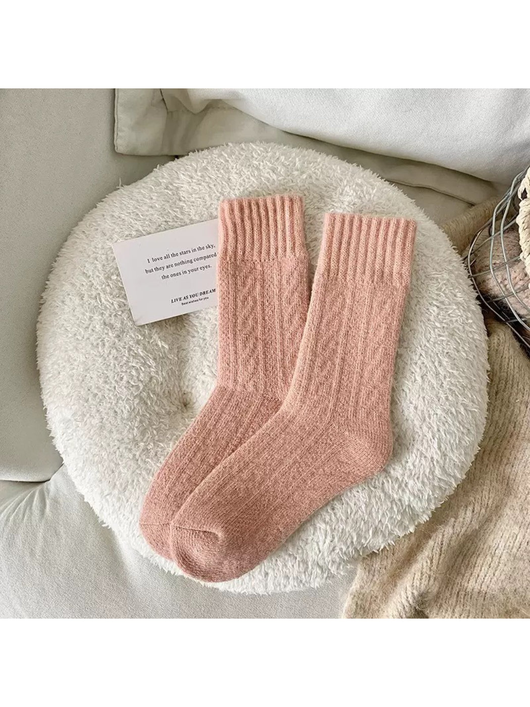 Rufia - Cozy Speckled Diamond Knit Crew Socks