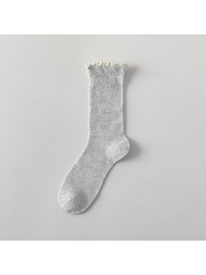 Rufia - Muted Solid Color Ruffle Crew Socks
