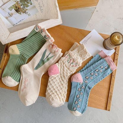 Rufia - Tulip Pattern Crew Socks