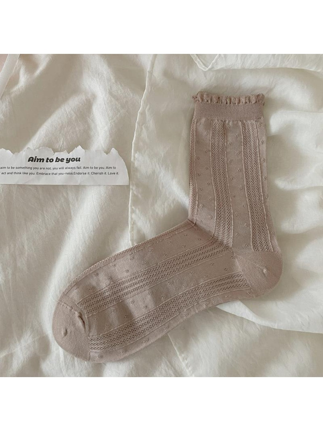 Rufia - Muted Ruffle Solid Color Crew Socks