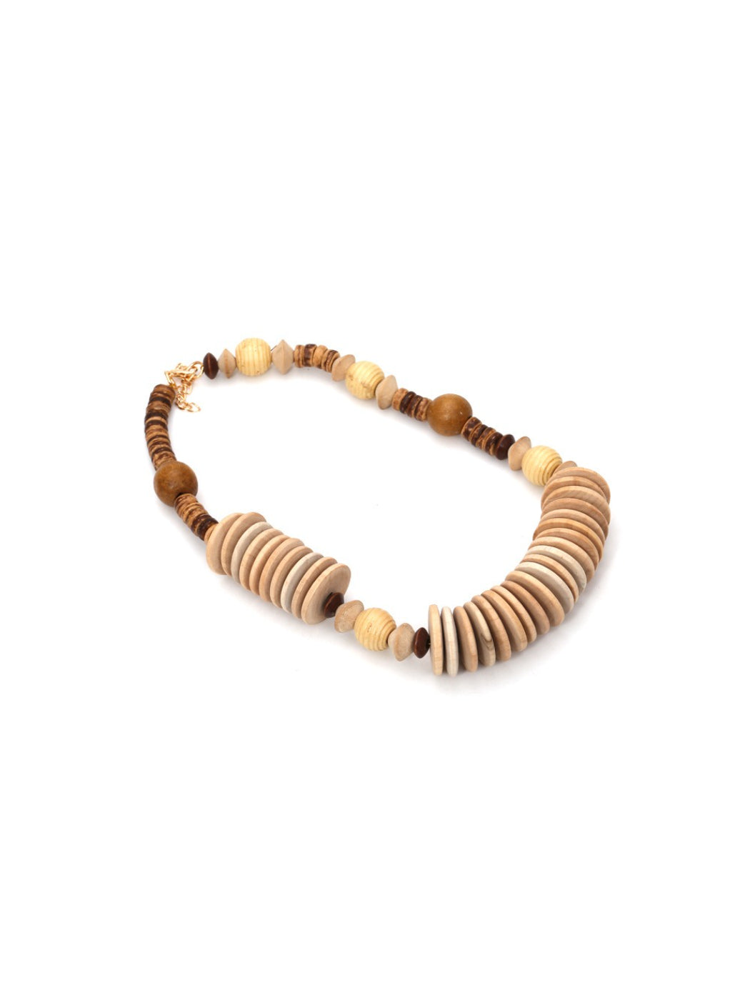 Neckit bead necklace worn on a mannequin showcasing its neutral earthy style