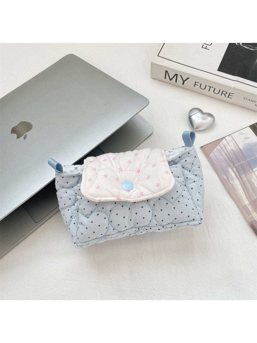 Cosbai - Quilted Dot and Star Snap Flap Pouch