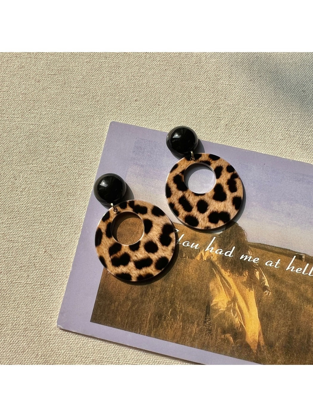 Earwish - Leopard Print Disc Drop Earrings