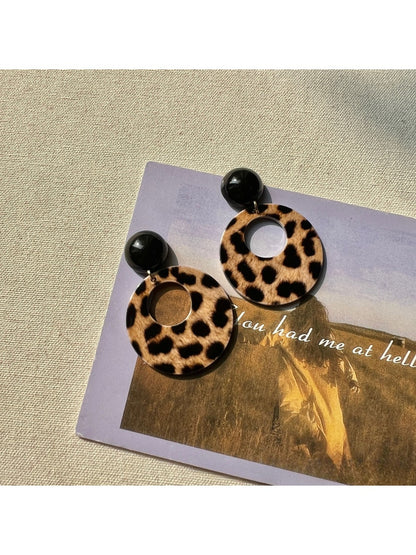 Earwish - Leopard Print Disc Drop Earrings