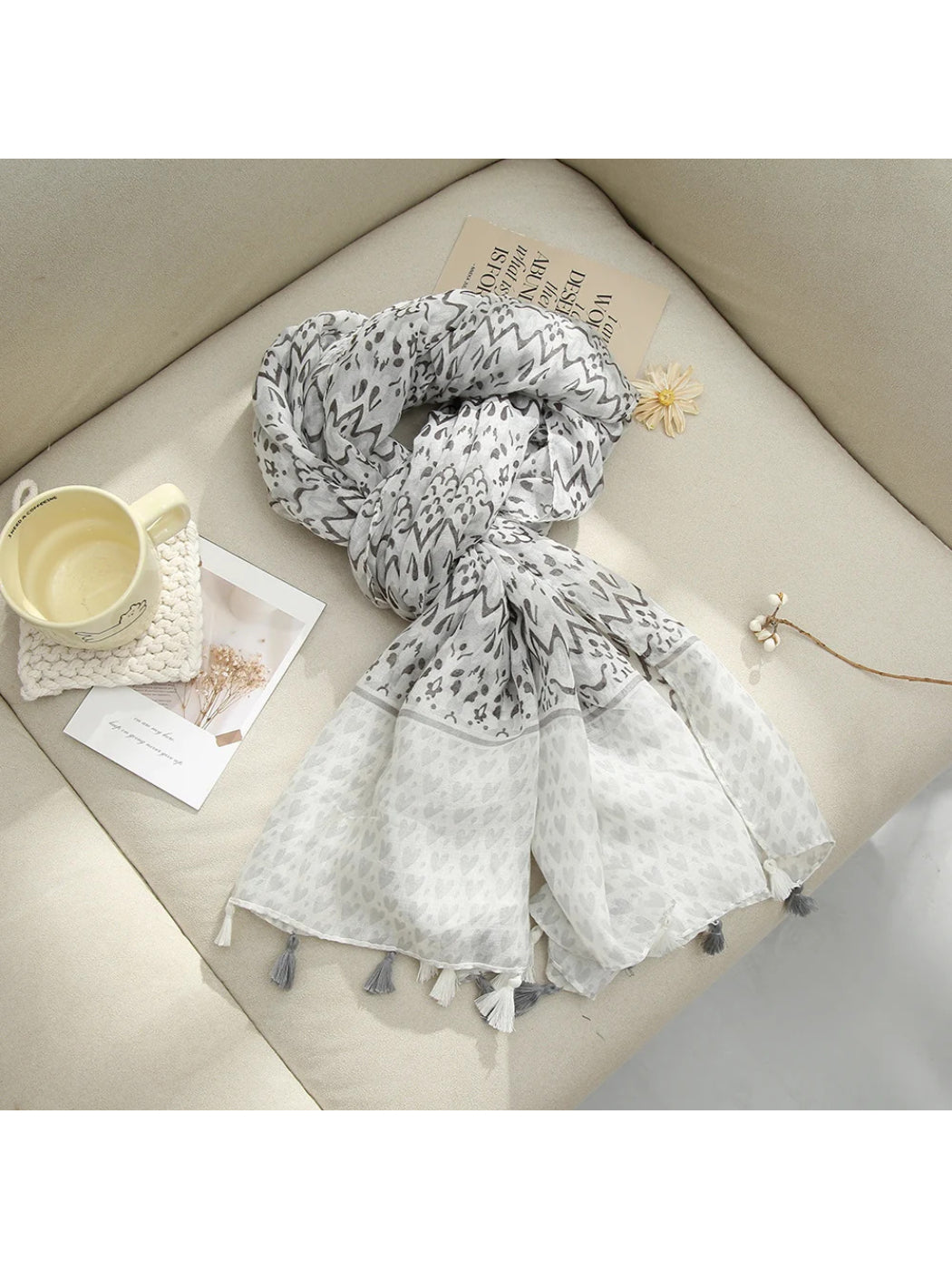 Scarvii - Floral Geometric Heart Border Scarf