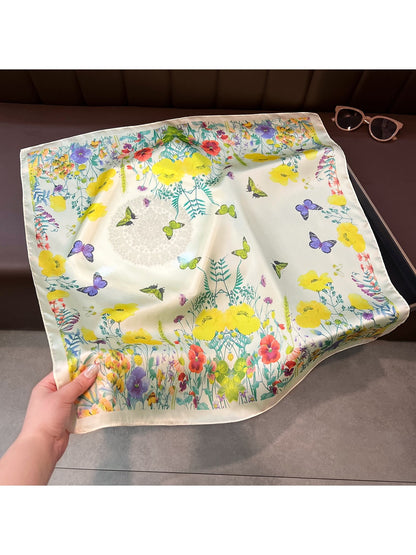 Scarvii - Retro Butterfly Floral Neck Square Scarf