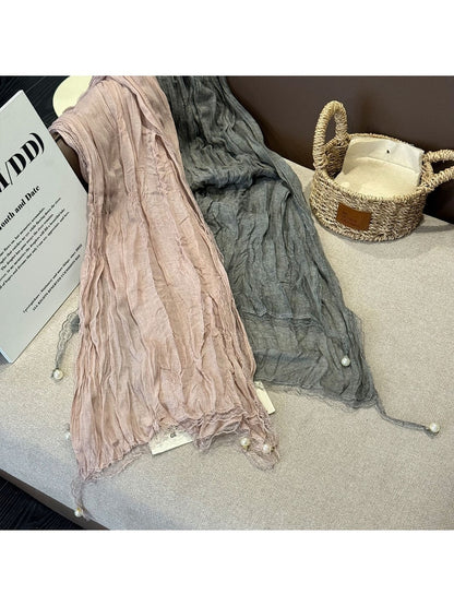 Scarvii - Elegant Solid Color Pleated Beaded Scarf
