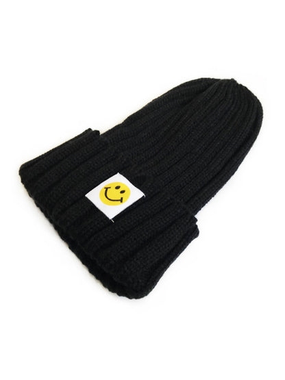 Haila - Winter Striped Knitted Beanie Embroidered Smile Motif