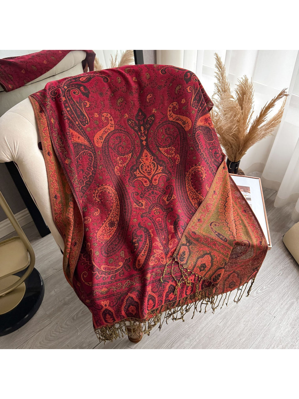 Scarvii - Elegant Paisley Border Wrap Scarf