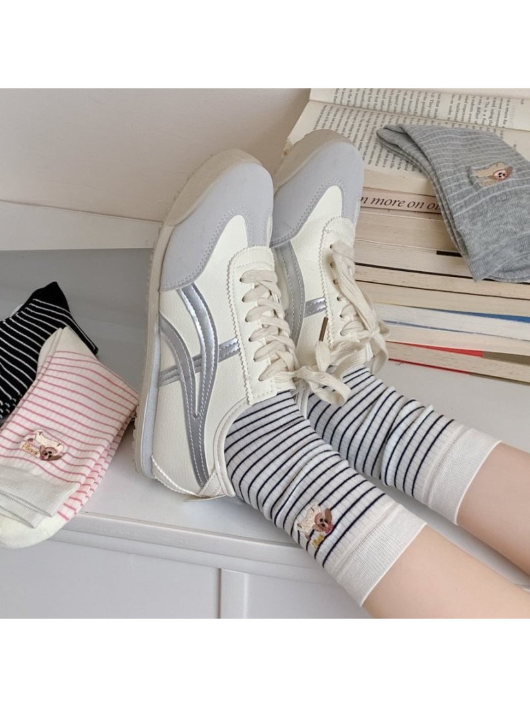 Rufia - Puppy Patch Striped Everyday Crew Socks