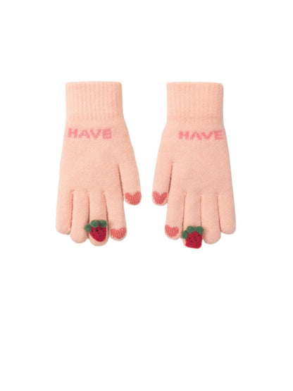 Gloving - Strawberry Detail Knit Texture Gloves