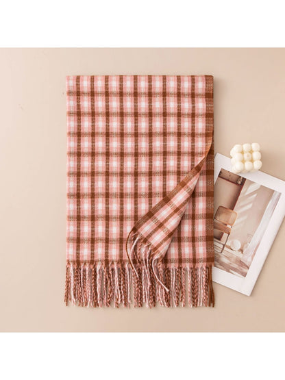 Scarvii - Preppy Classic Plaid Tassel Wrap Scarf