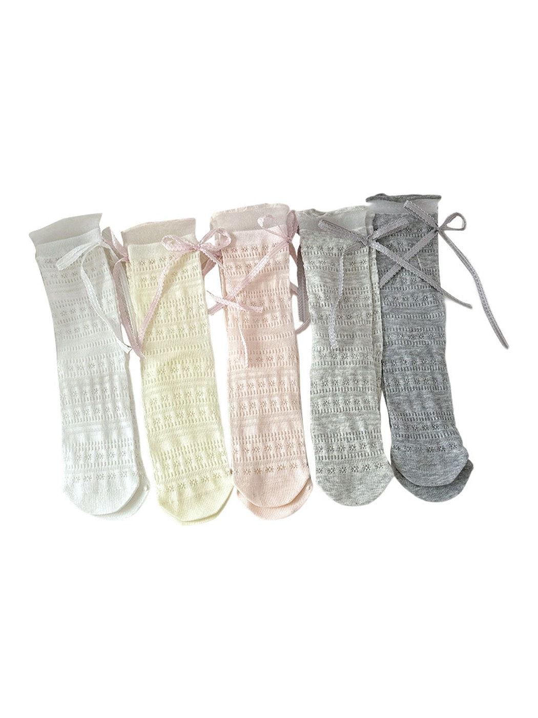 Rufia - Sweet Bow Lace Trim Solid Color Crew Socks