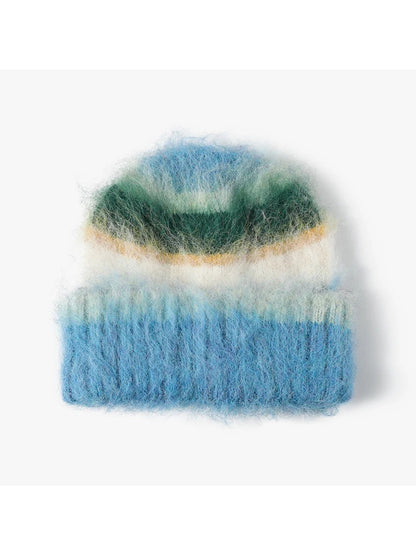 Haila - Fuzzy Multicolor Striped Cuffed Beanie