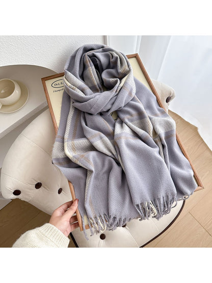 Scarvii - Soft Look Plaid Fringe Layering Scarf