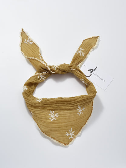 Scarvii Floral Embroidered Lace Trim Triangle Scarf